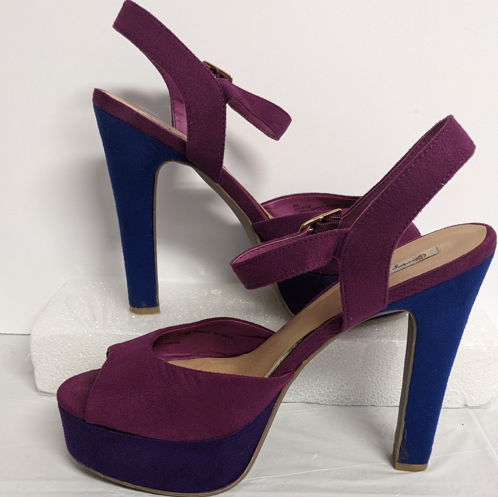 Olsenboye Peep toe Ankle Strap Purple and Blue Stiletto Sandals 8.5
